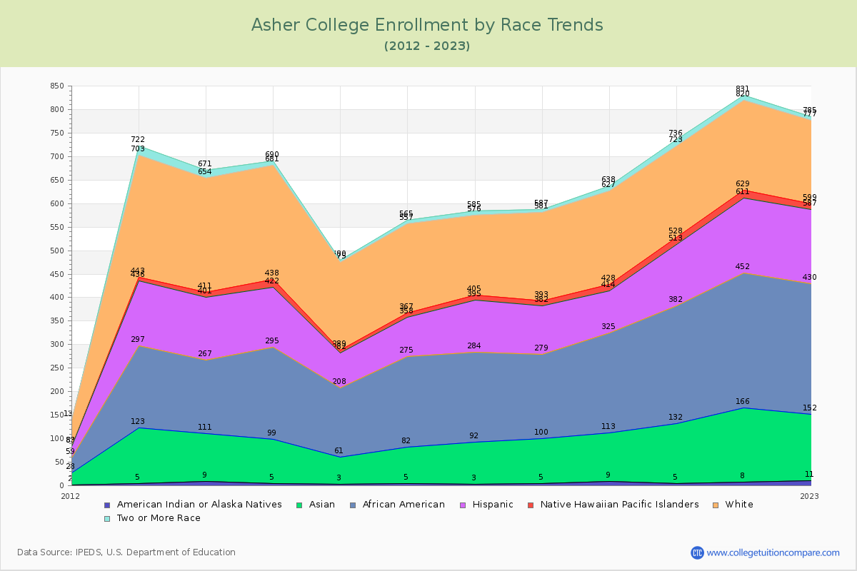 Asher College Enrollment by Race Trends Chart