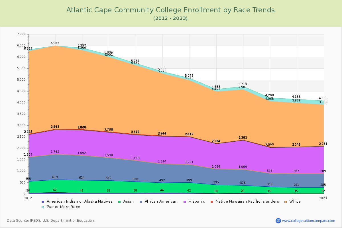 Atlantic Cape Community College Enrollment by Race Trends Chart