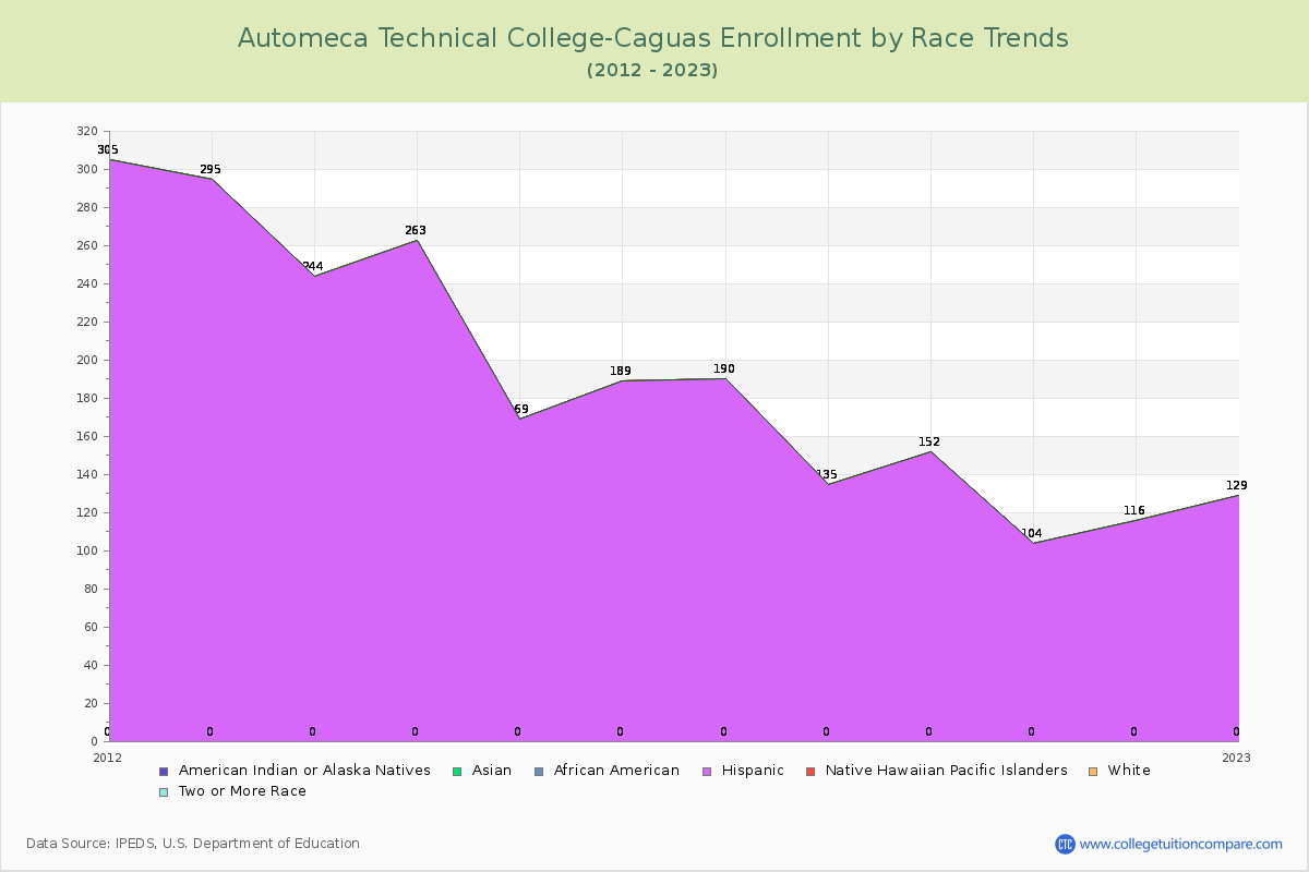 Automeca Technical College-Caguas Enrollment by Race Trends Chart