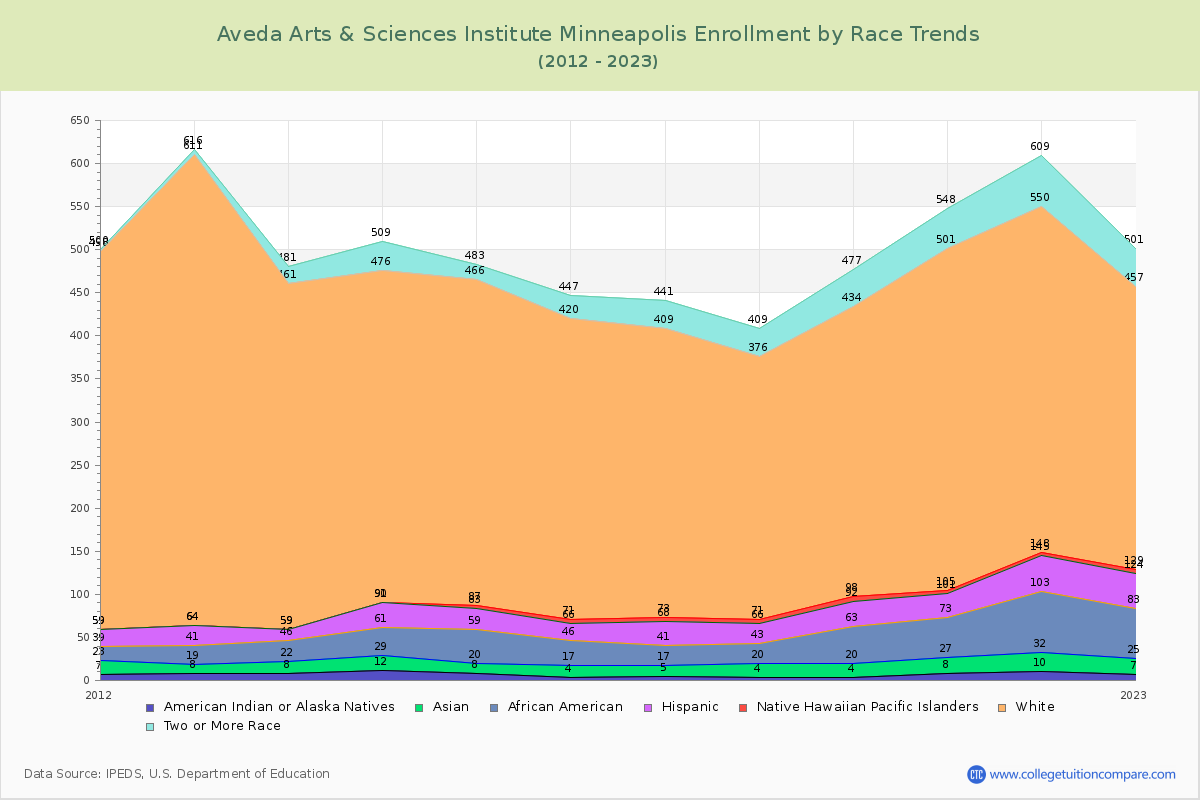 Aveda Arts & Sciences Institute Minneapolis Enrollment by Race Trends Chart