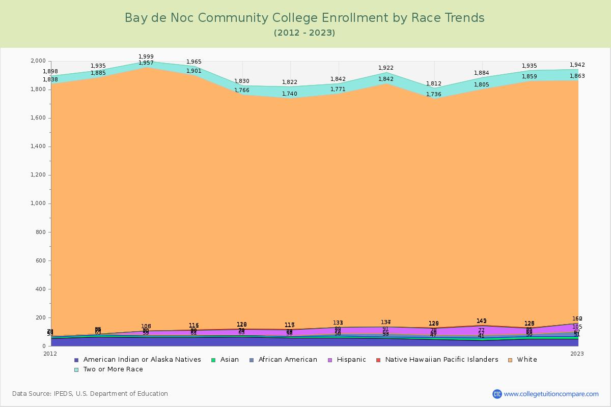 Bay de Noc Community College Enrollment by Race Trends Chart