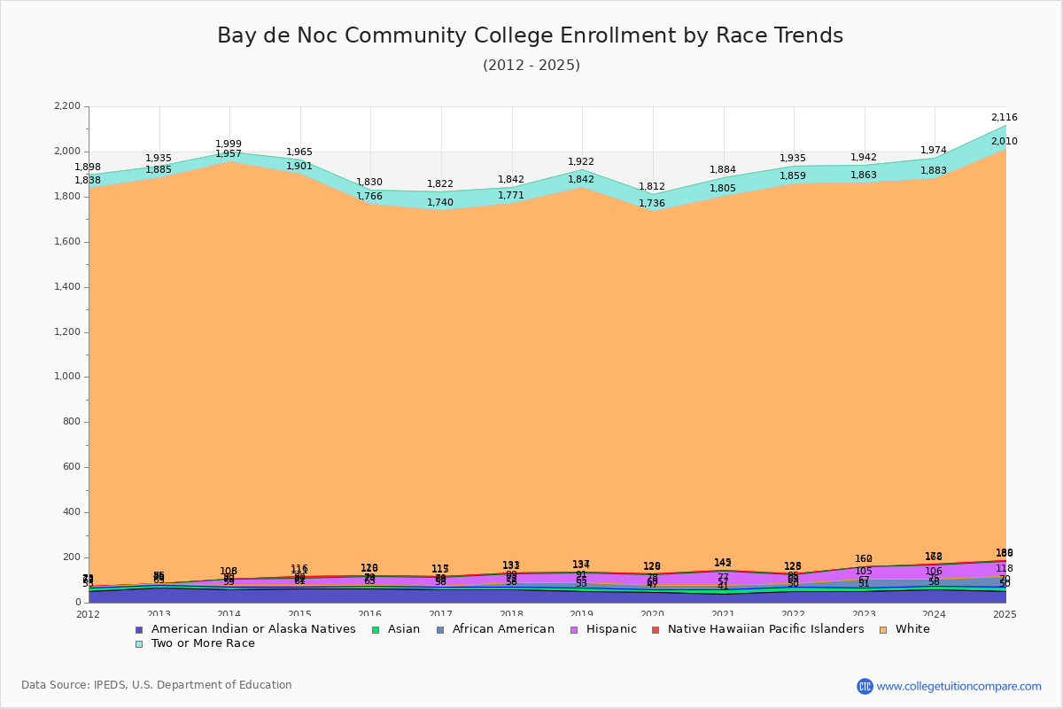 Bay de Noc Community College Enrollment by Race Trends Chart