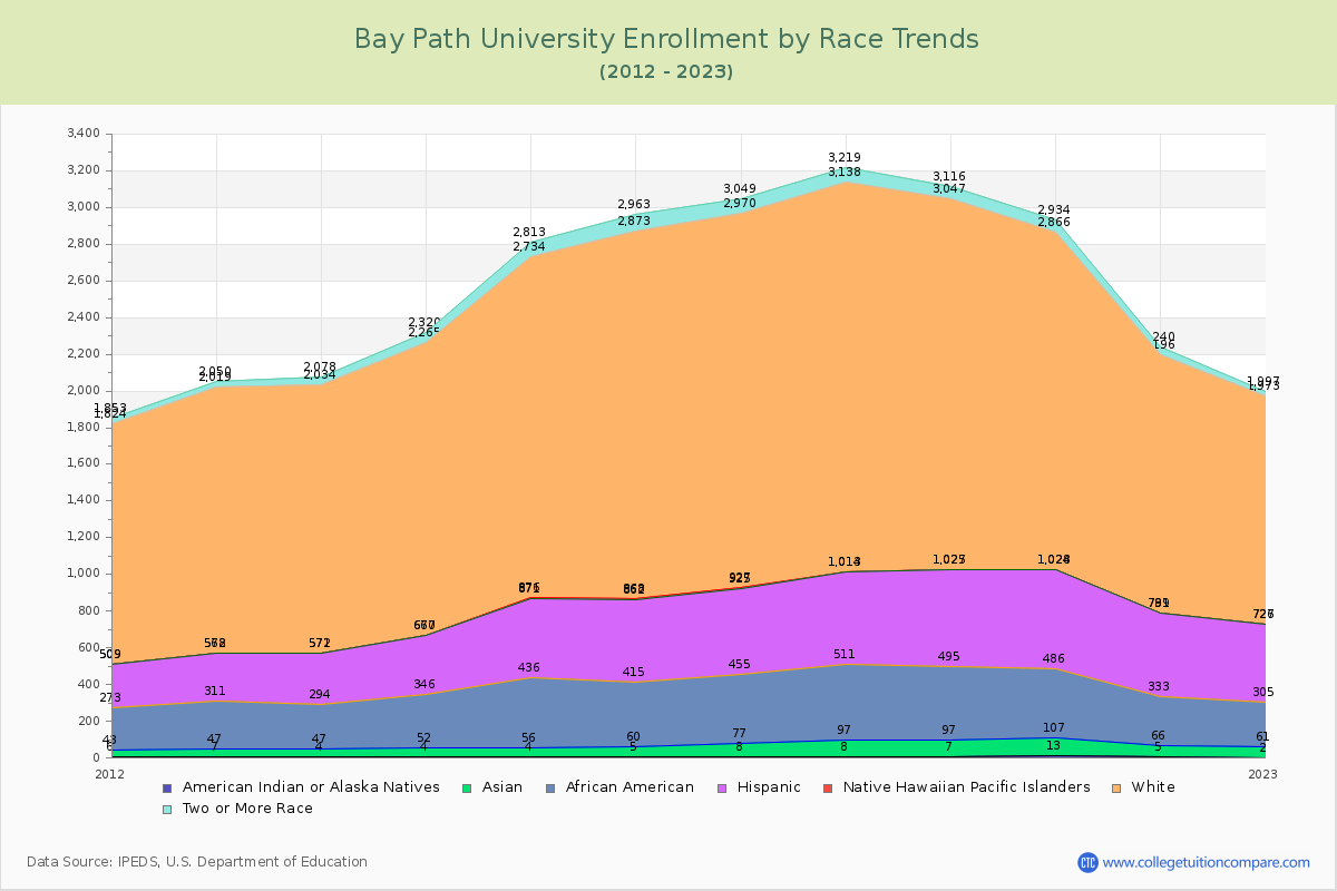 Bay Path University Enrollment by Race Trends Chart