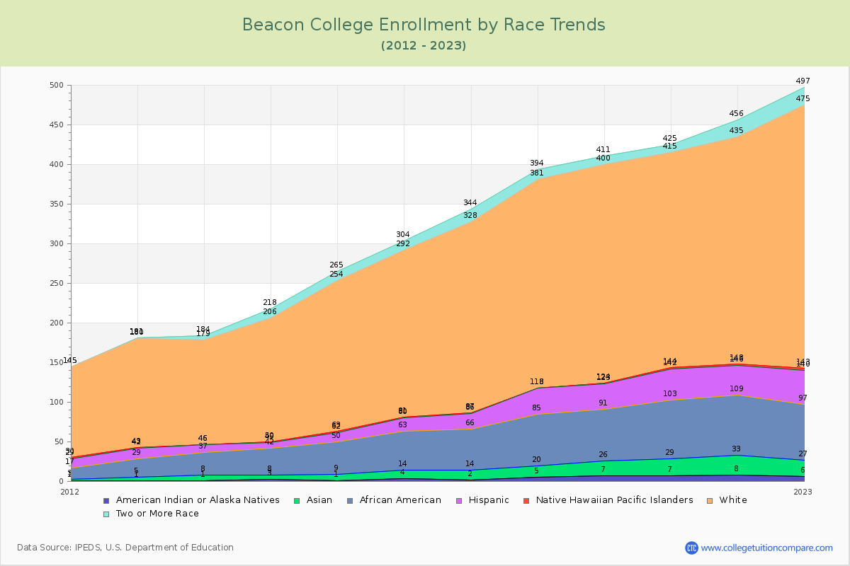 Beacon College Enrollment by Race Trends Chart