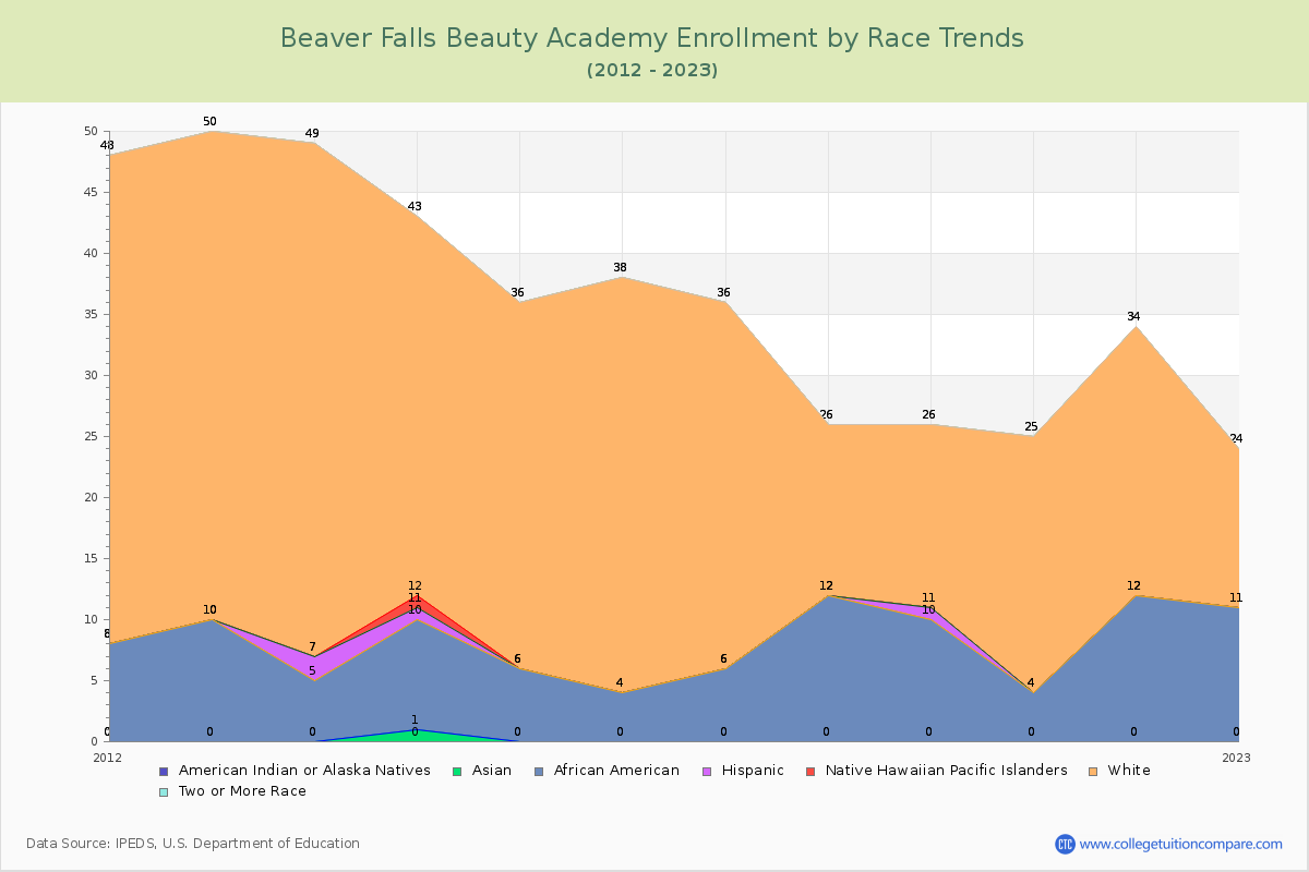 Beaver Falls Beauty Academy Enrollment by Race Trends Chart