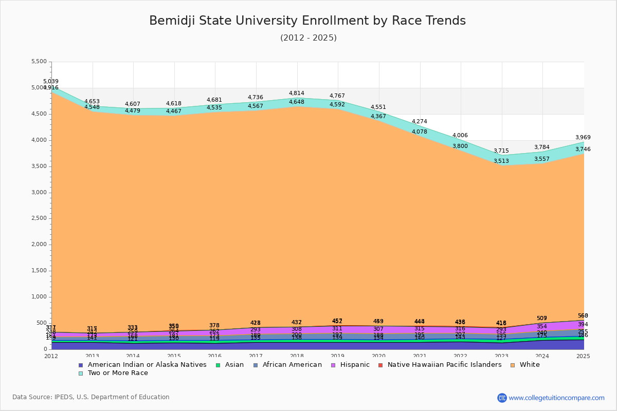 Bemidji State University Enrollment by Race Trends Chart