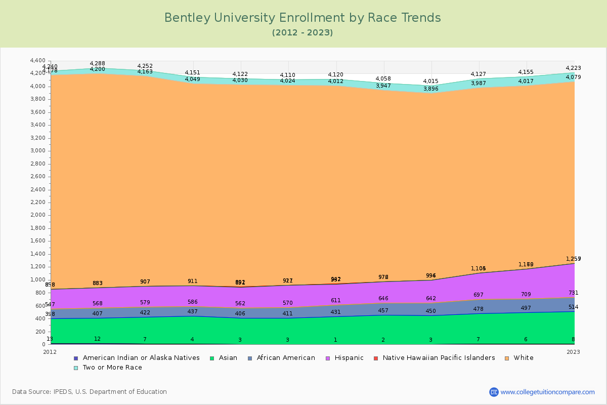Bentley University Enrollment by Race Trends Chart