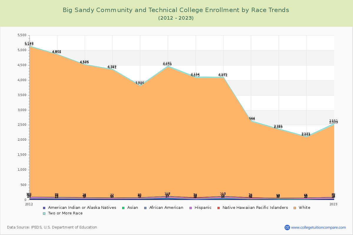 Big Sandy Community and Technical College Enrollment by Race Trends Chart