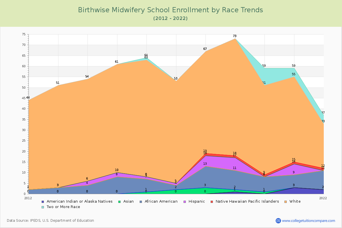 Birthwise Midwifery School Enrollment by Race Trends Chart