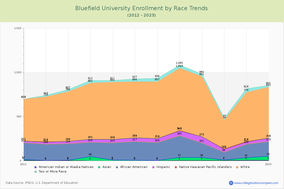 Bluefield University Enrollment by Race Trends Chart