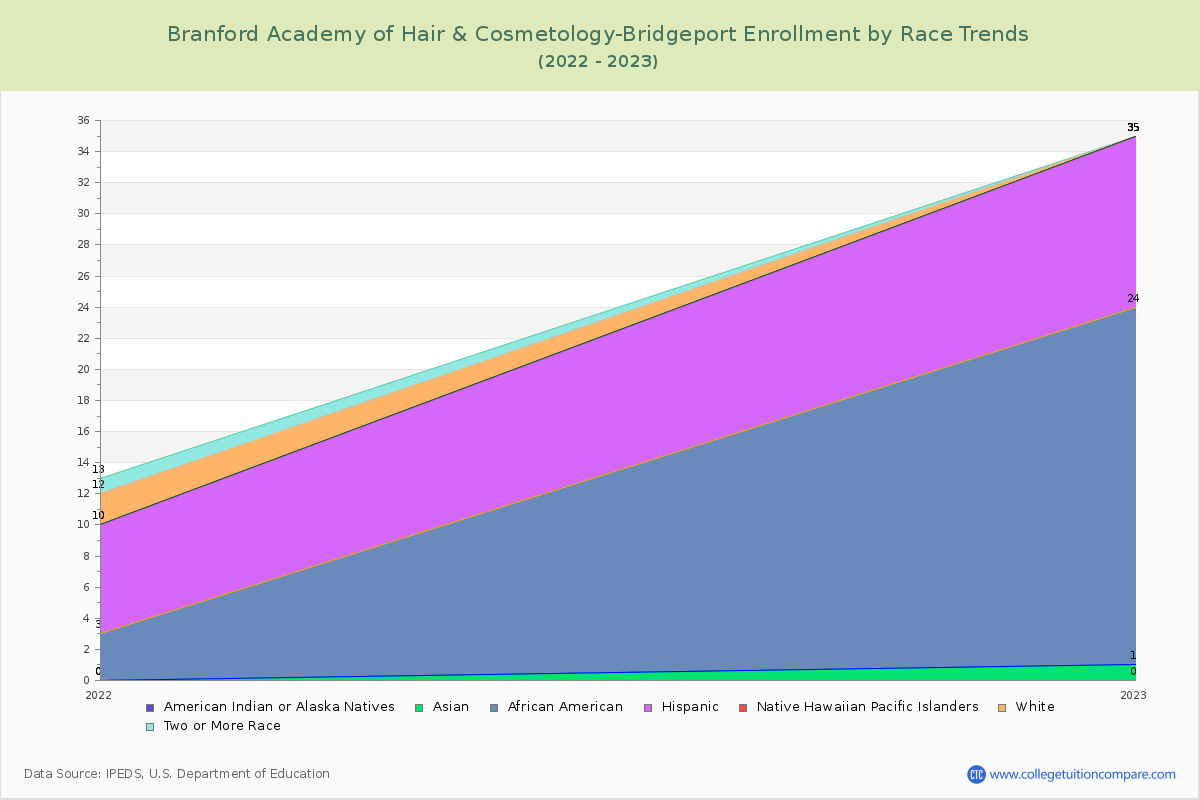 Branford Academy of Hair & Cosmetology-Bridgeport Enrollment by Race Trends Chart