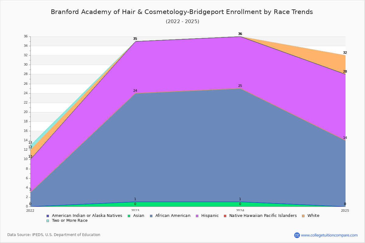 Branford Academy of Hair & Cosmetology-Bridgeport Enrollment by Race Trends Chart