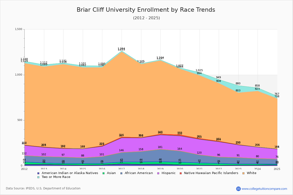Briar Cliff University Enrollment by Race Trends Chart