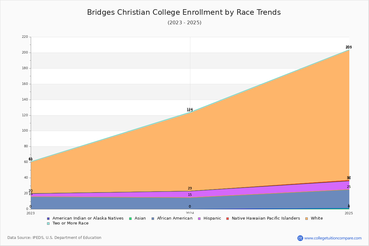 Bridges Christian College Enrollment by Race Trends Chart