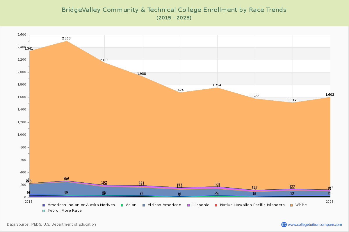 BridgeValley Community & Technical College Enrollment by Race Trends Chart