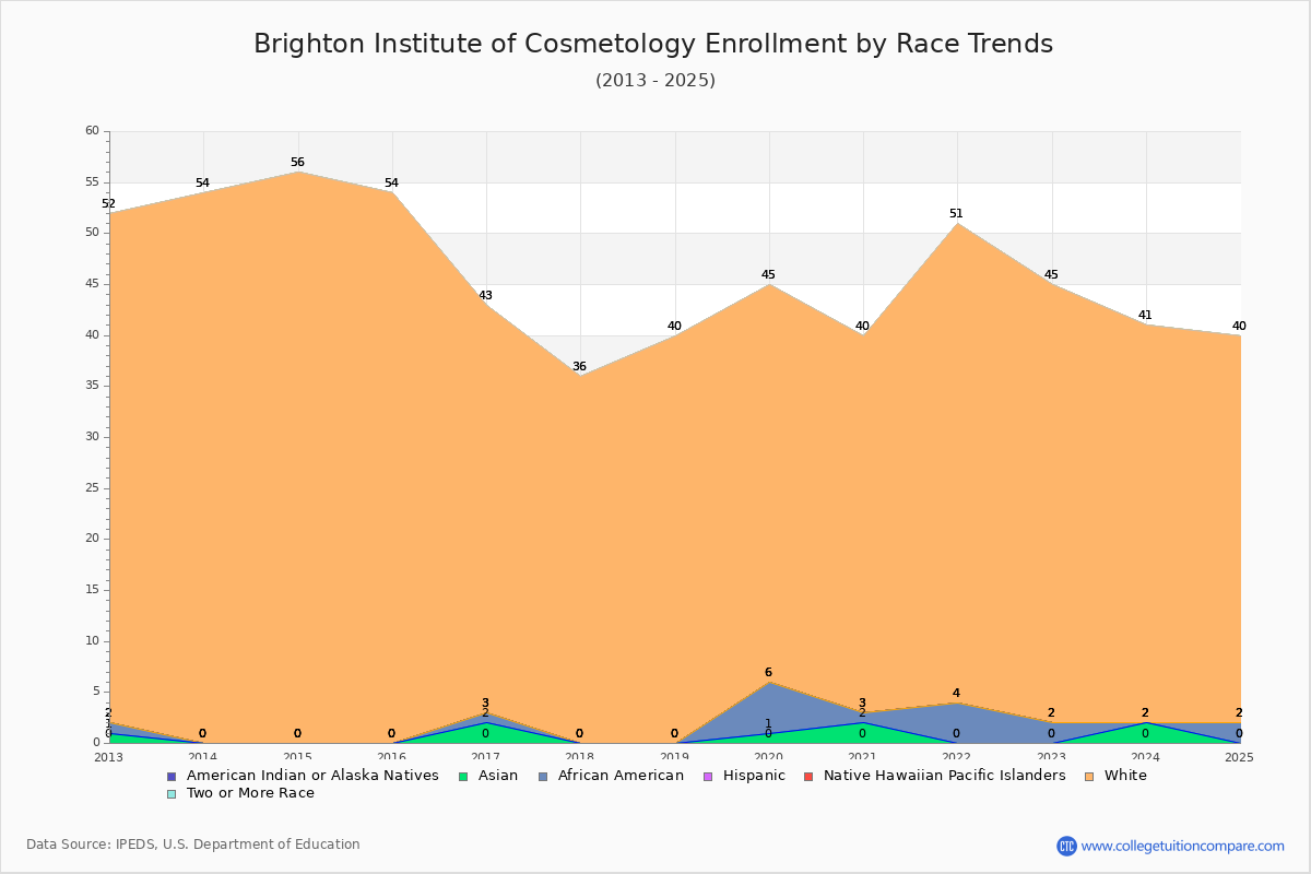 Brighton Institute of Cosmetology Enrollment by Race Trends Chart