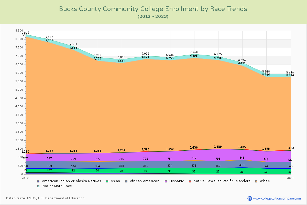 Bucks County Community College Enrollment by Race Trends Chart