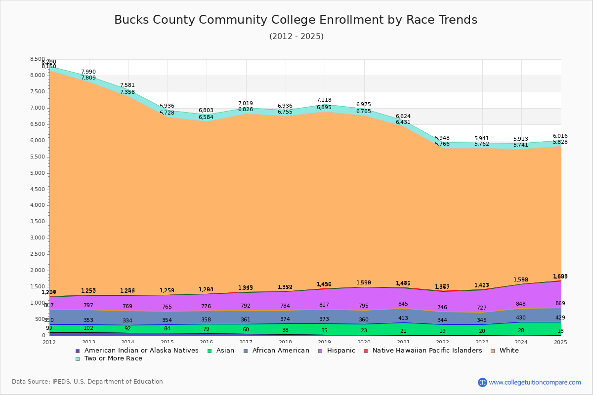 Bucks County Community College Enrollment by Race Trends Chart