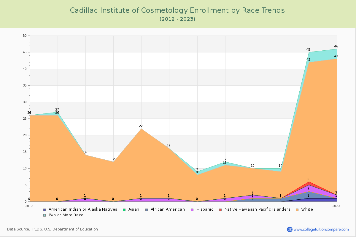 Cadillac Institute of Cosmetology Enrollment by Race Trends Chart