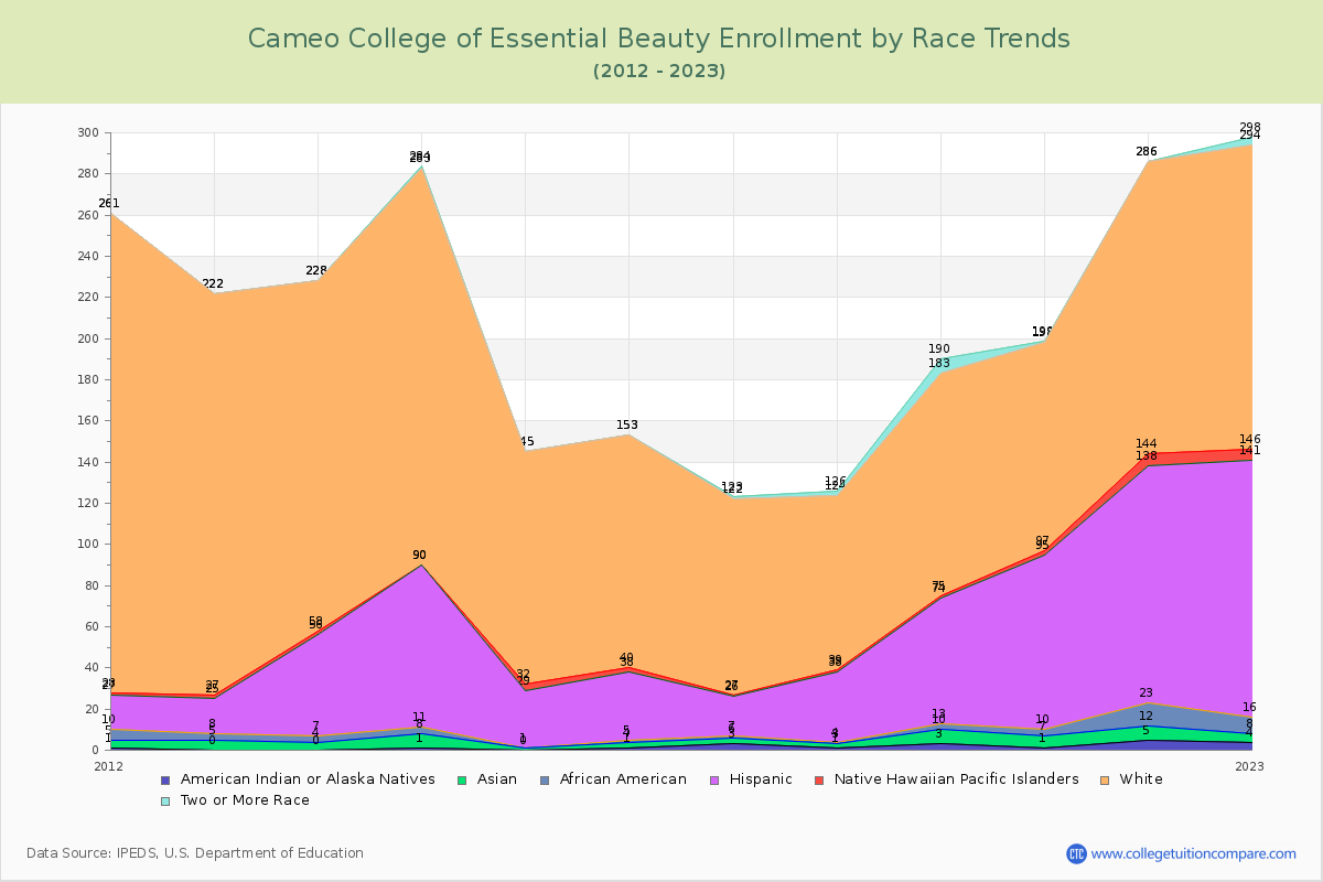 Cameo College of Essential Beauty Enrollment by Race Trends Chart