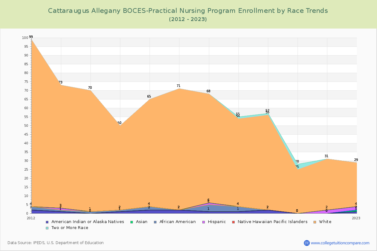 Cattaraugus Allegany BOCES-Practical Nursing Program Enrollment by Race Trends Chart