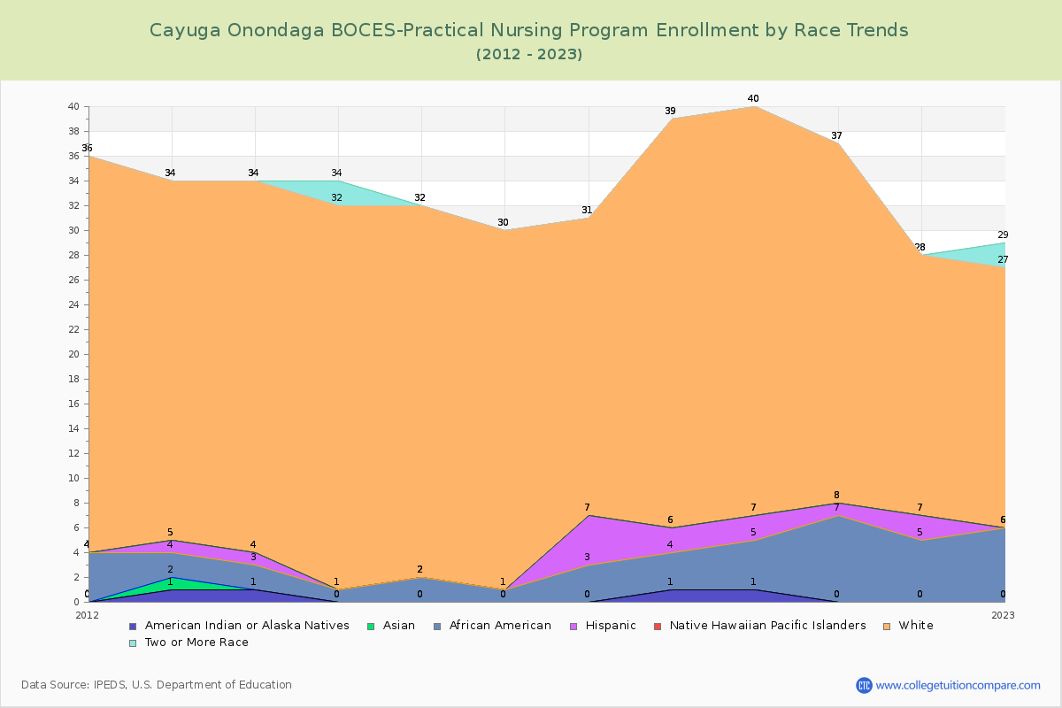 Cayuga Onondaga BOCES-Practical Nursing Program Enrollment by Race Trends Chart