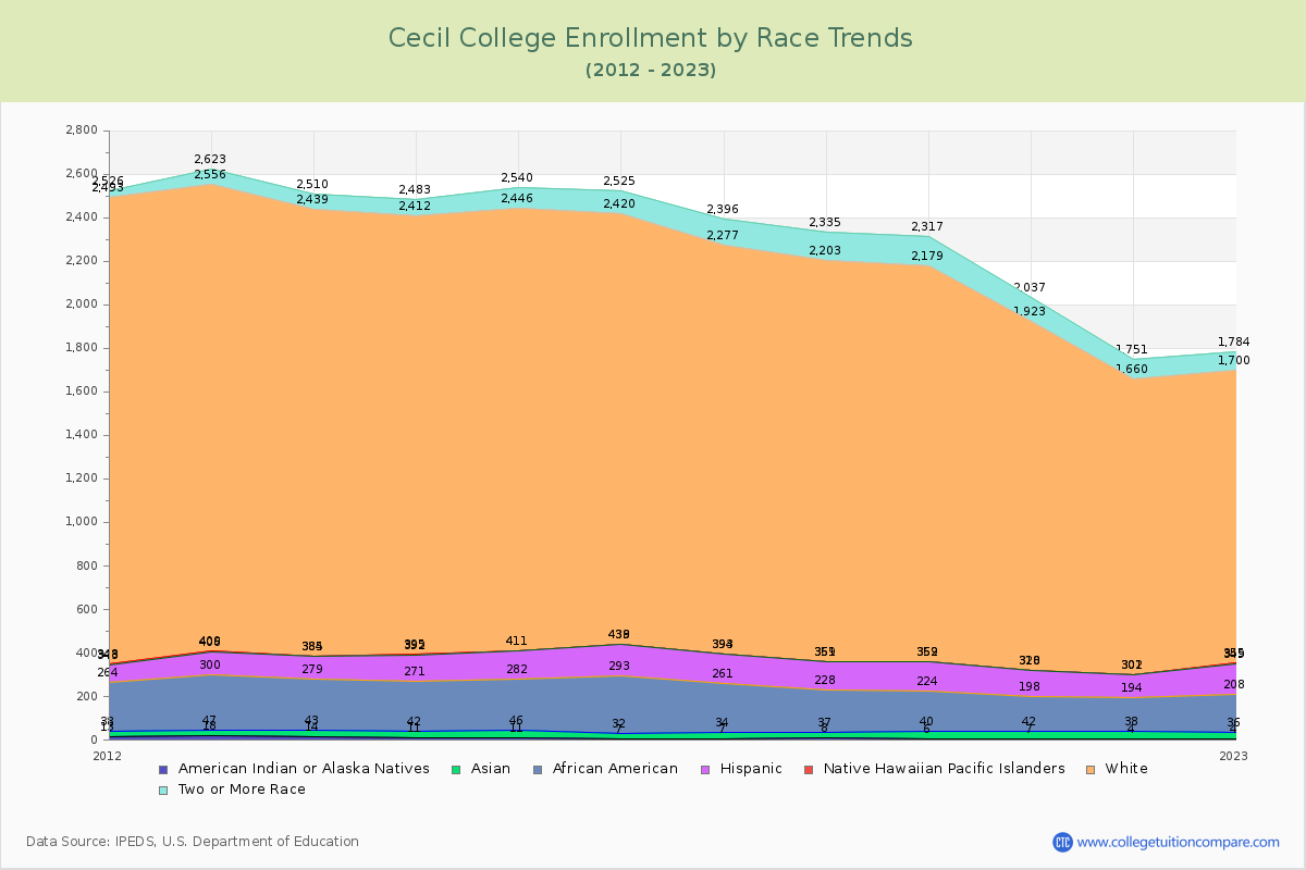 Cecil College Enrollment by Race Trends Chart
