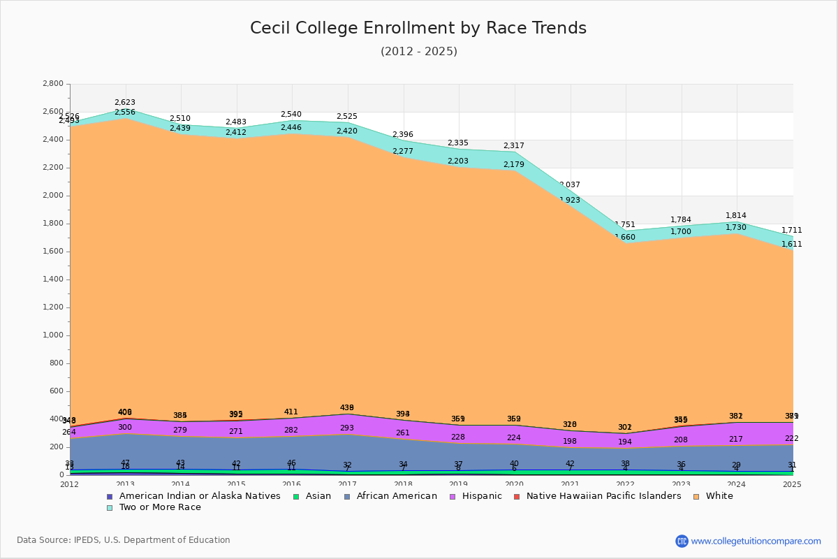 Cecil College Enrollment by Race Trends Chart