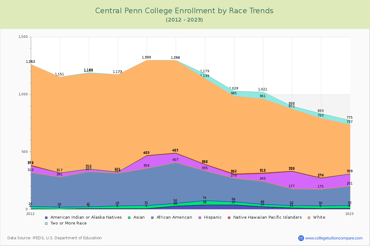 Central Penn College Enrollment by Race Trends Chart