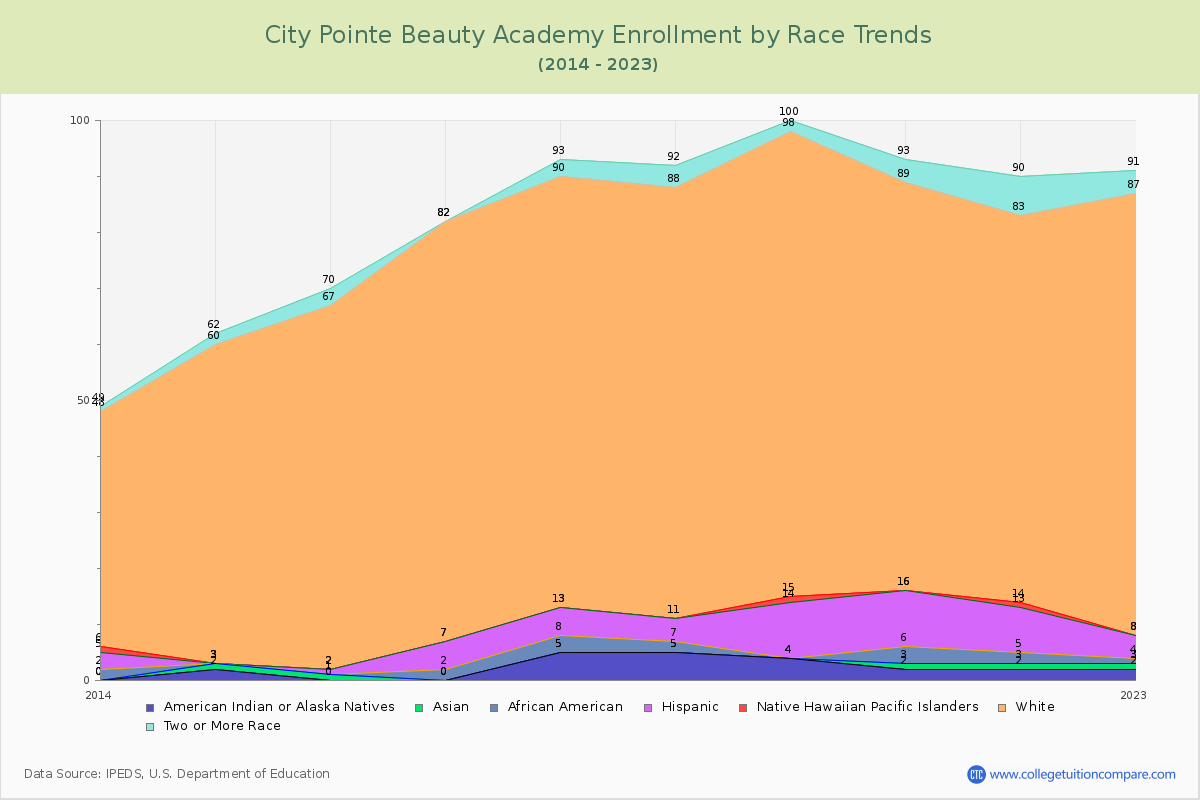 City Pointe Beauty Academy Enrollment by Race Trends Chart