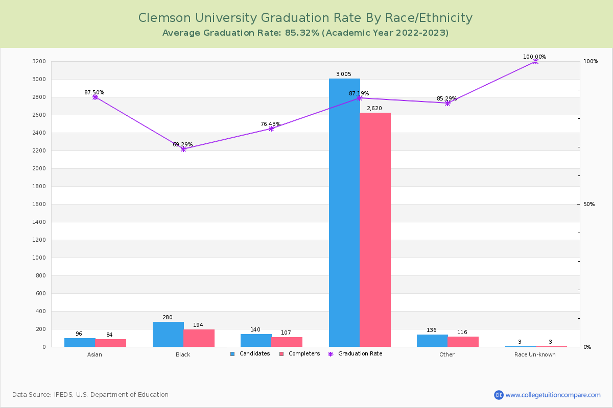 Clemson University graduate rate by race