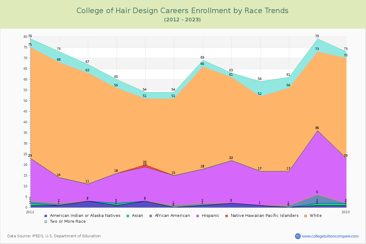 College of Hair Design Careers Enrollment by Race Trends Chart