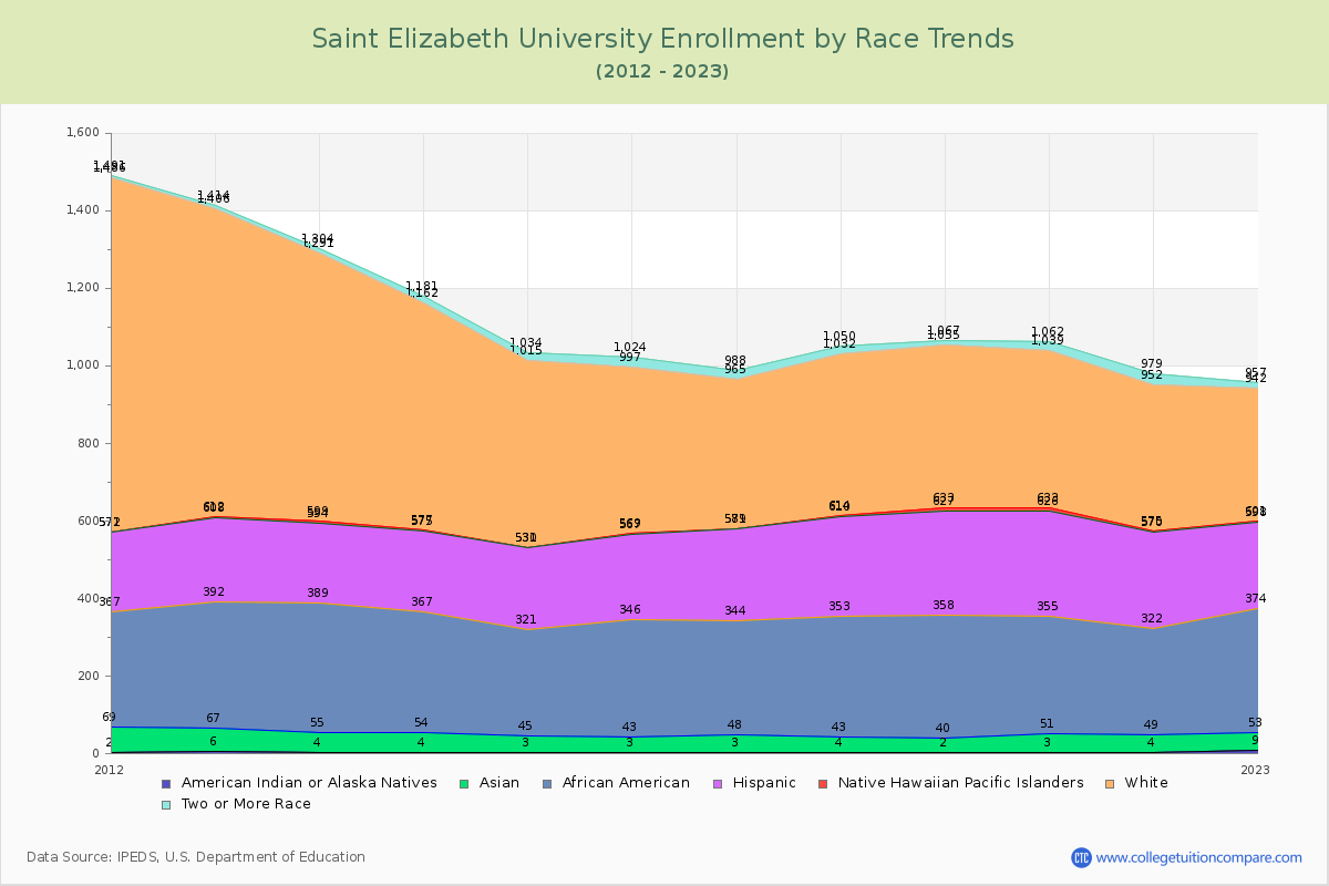 Saint Elizabeth University Enrollment by Race Trends Chart