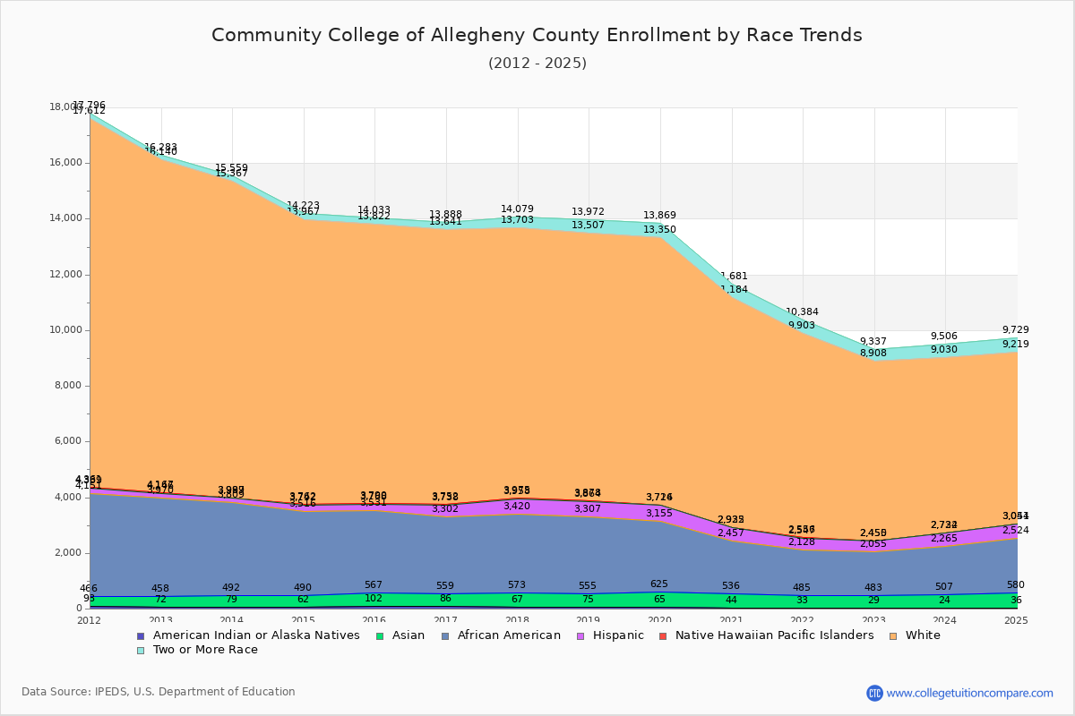 Community College of Allegheny County Enrollment by Race Trends Chart