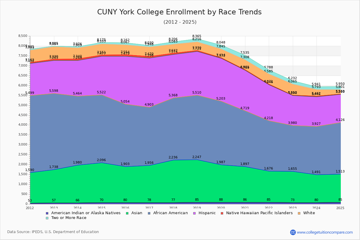 CUNY York College Enrollment by Race Trends Chart