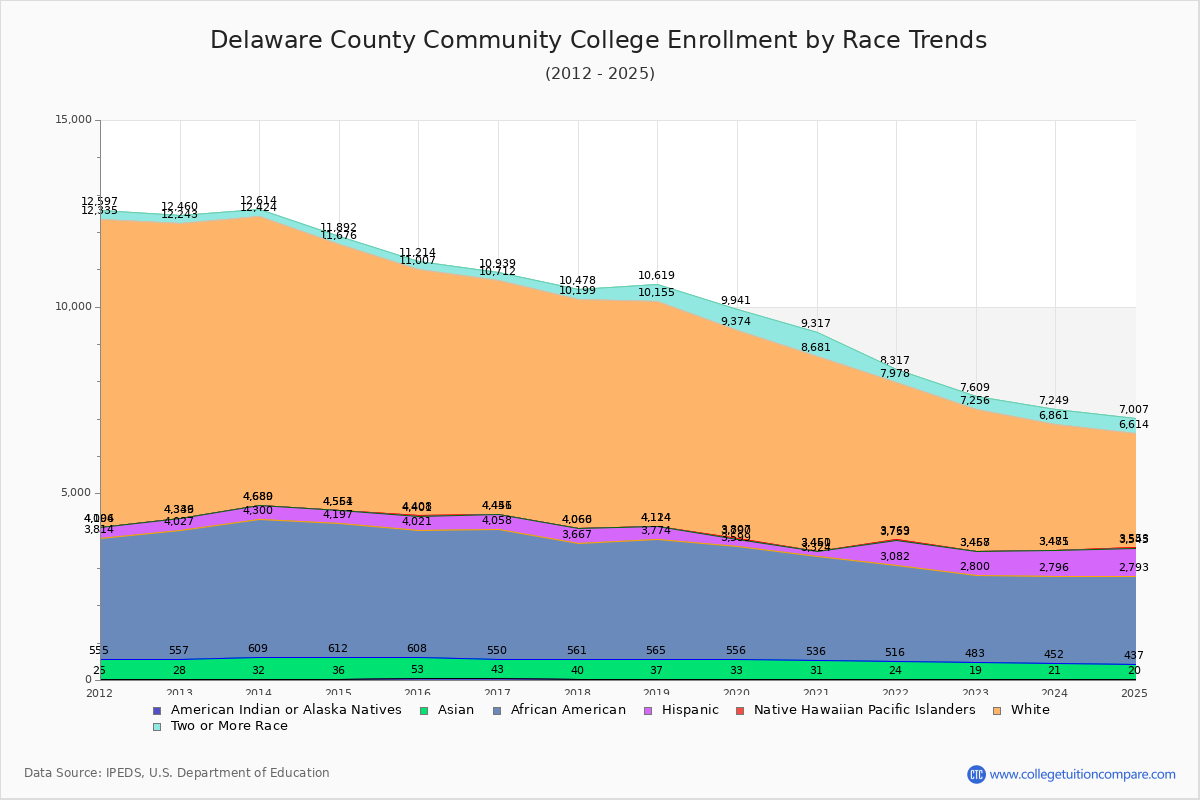 Delaware County Community College Enrollment by Race Trends Chart