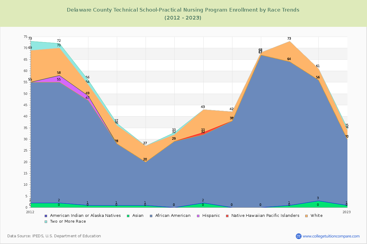 Delaware County Technical School-Practical Nursing Program Enrollment by Race Trends Chart