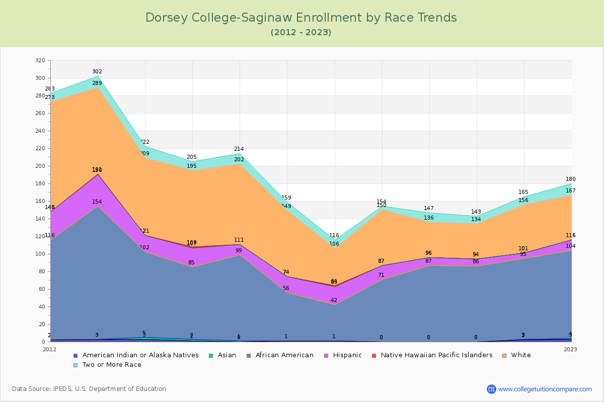Dorsey College-Saginaw Enrollment by Race Trends Chart