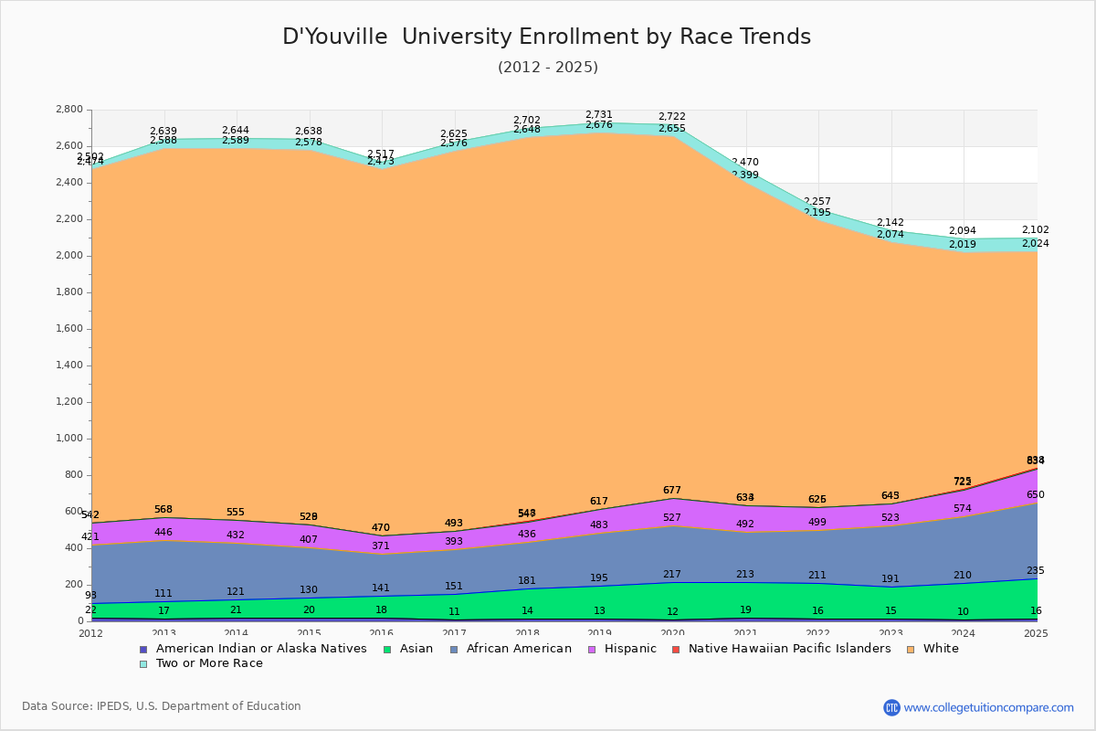 D'Youville  University Enrollment by Race Trends Chart