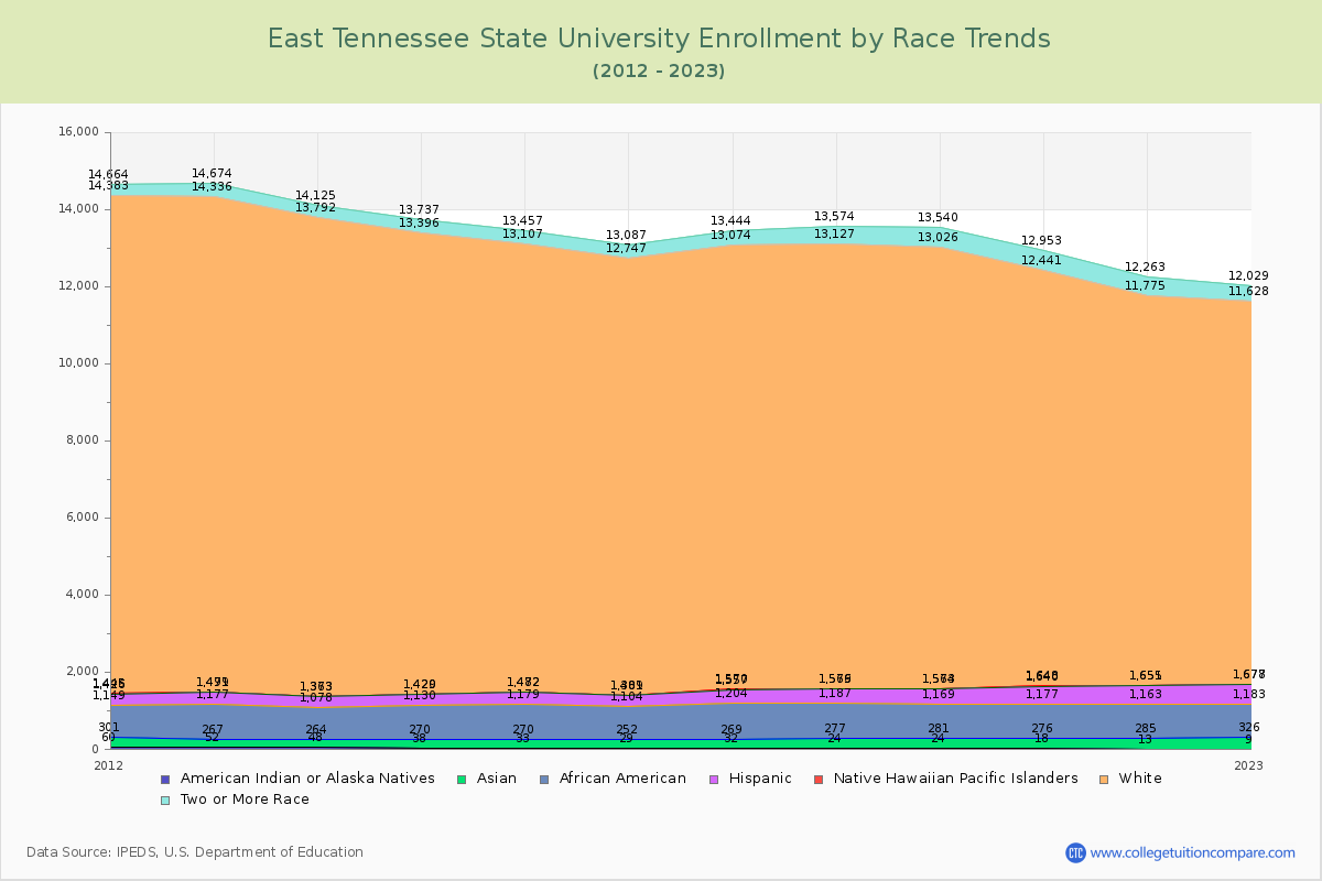 East Tennessee State University Enrollment by Race Trends Chart