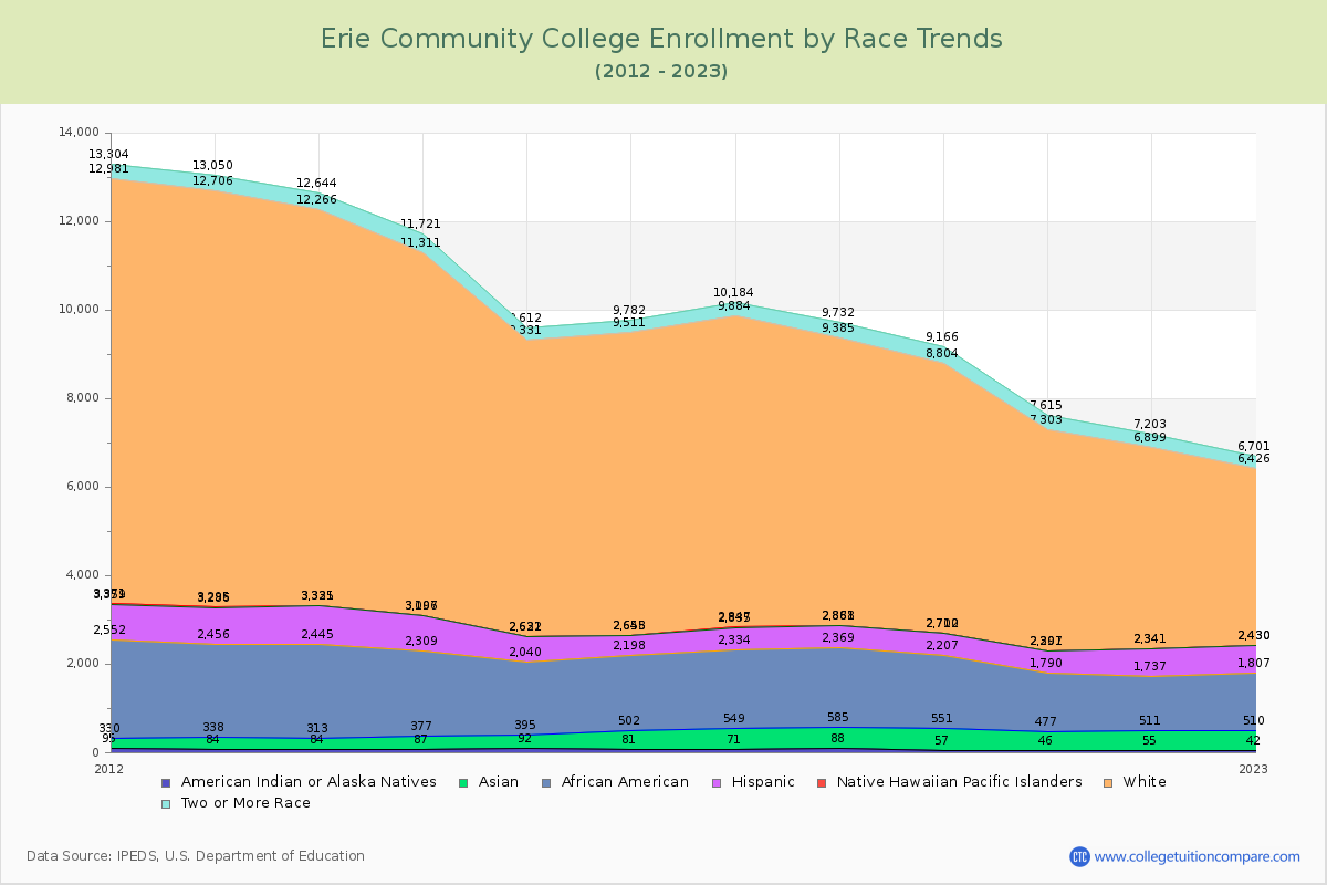 Erie Community College Enrollment by Race Trends Chart