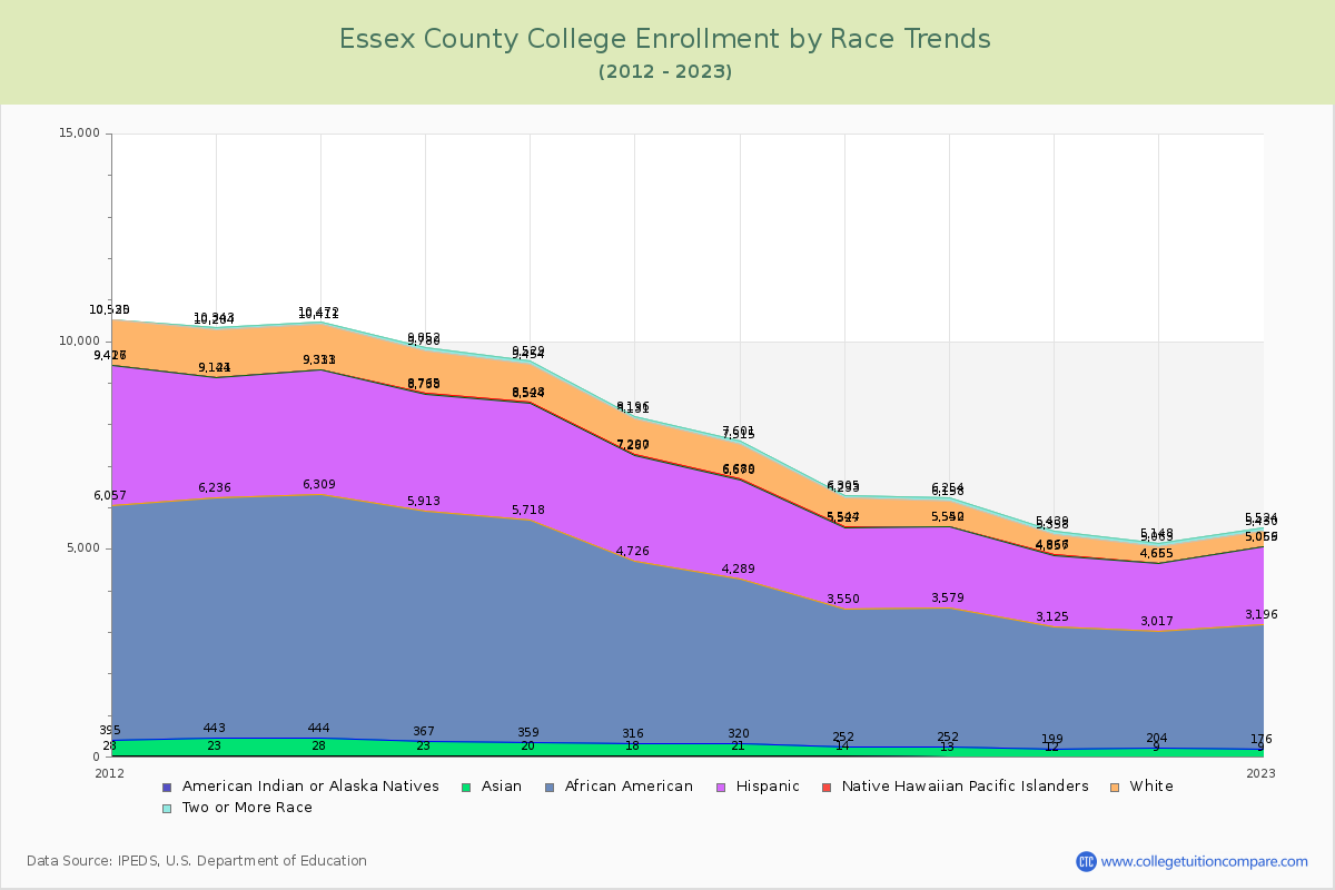 Essex County College Enrollment by Race Trends Chart