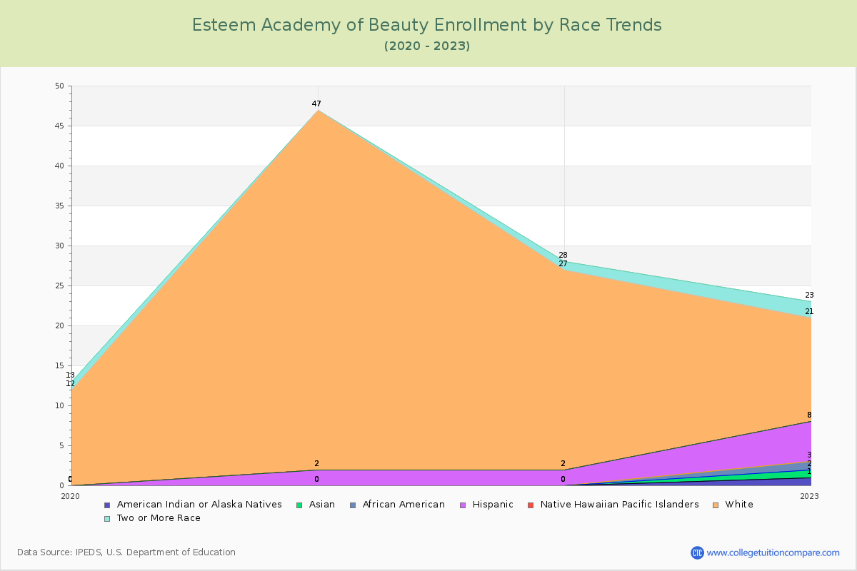 Esteem Academy of Beauty Enrollment by Race Trends Chart
