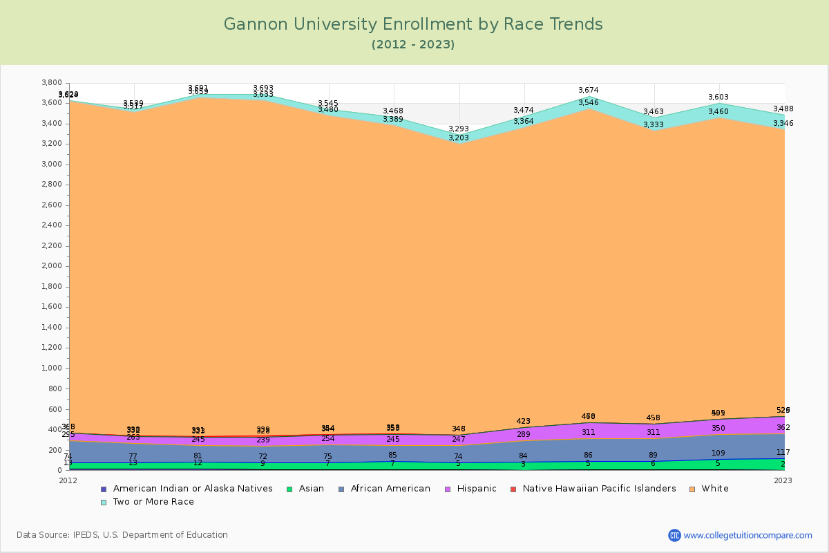 Gannon University Enrollment by Race Trends Chart
