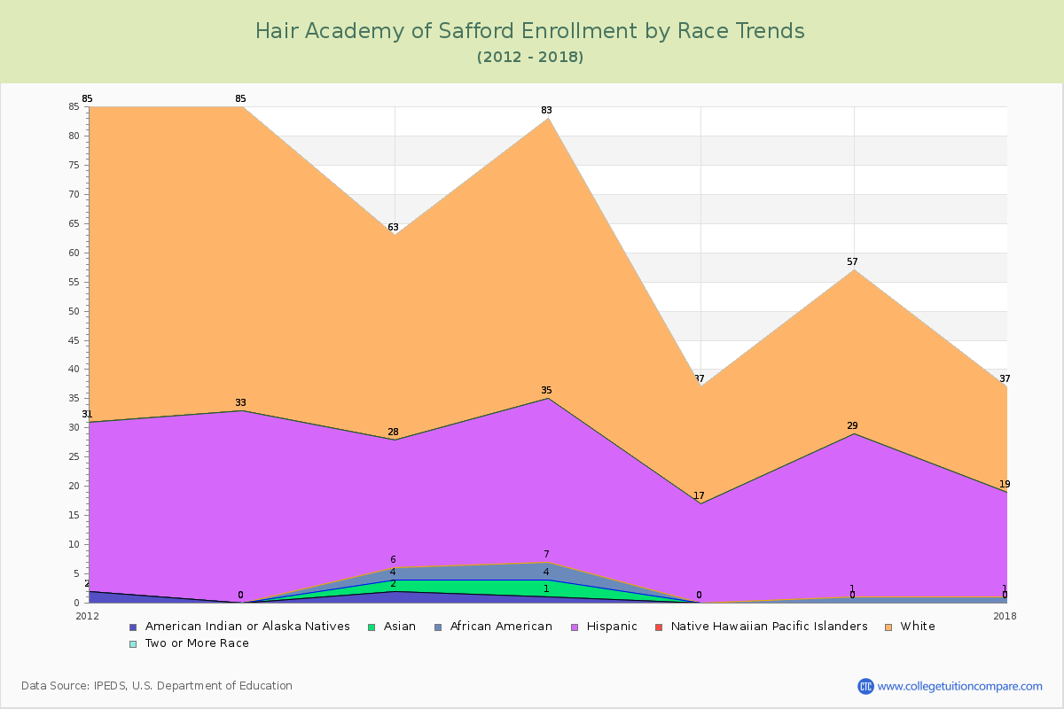 Hair Academy of Safford Enrollment by Race Trends Chart