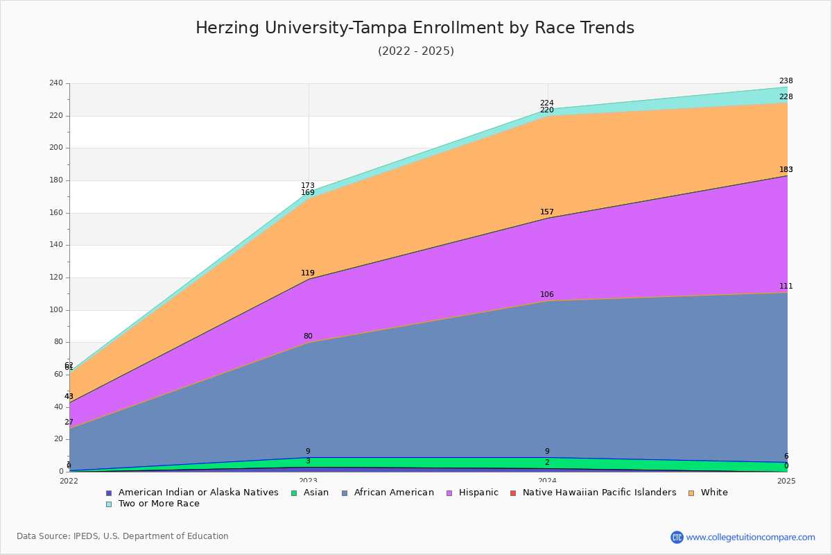 Herzing University-Tampa Enrollment by Race Trends Chart