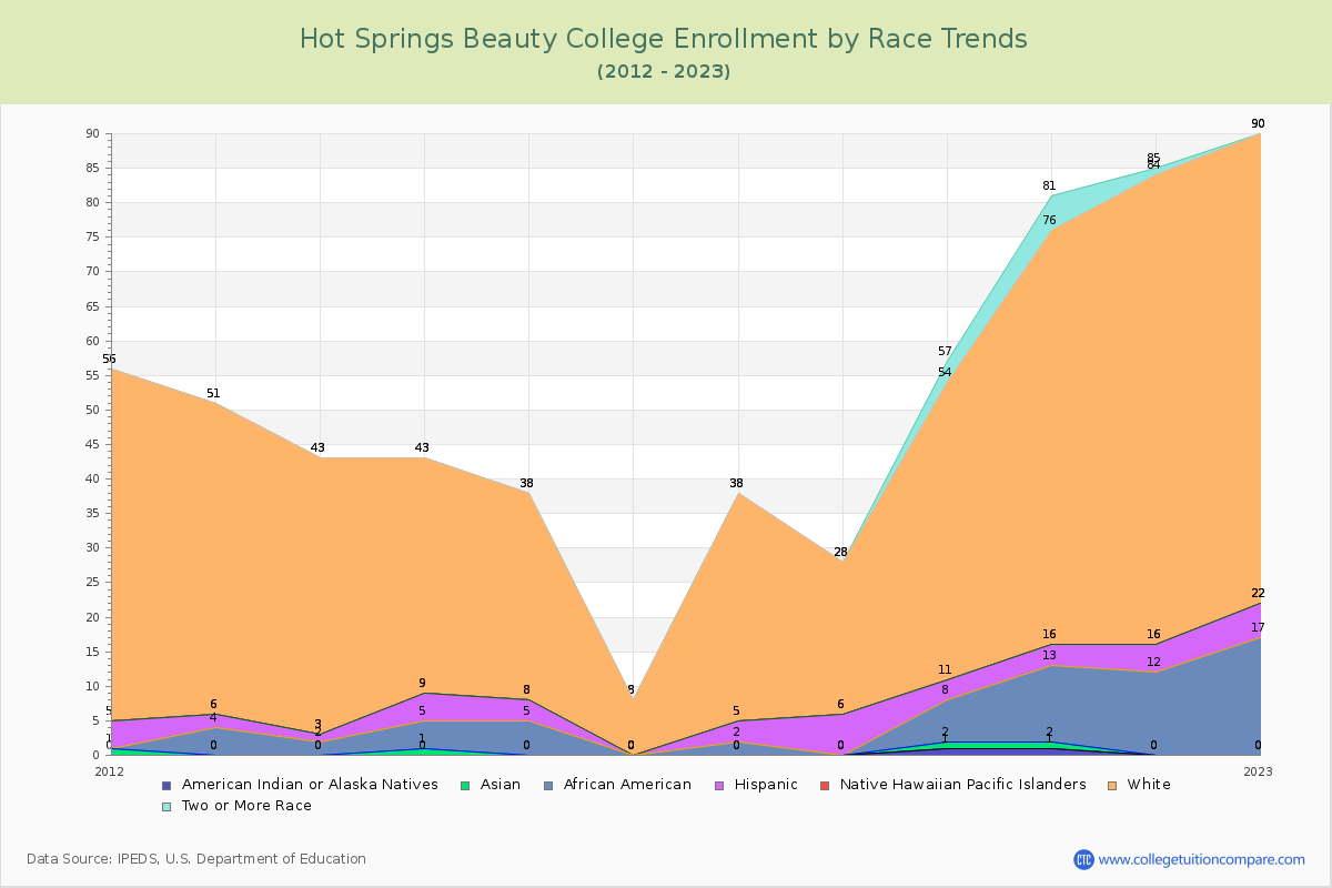 Hot Springs Beauty College Enrollment by Race Trends Chart
