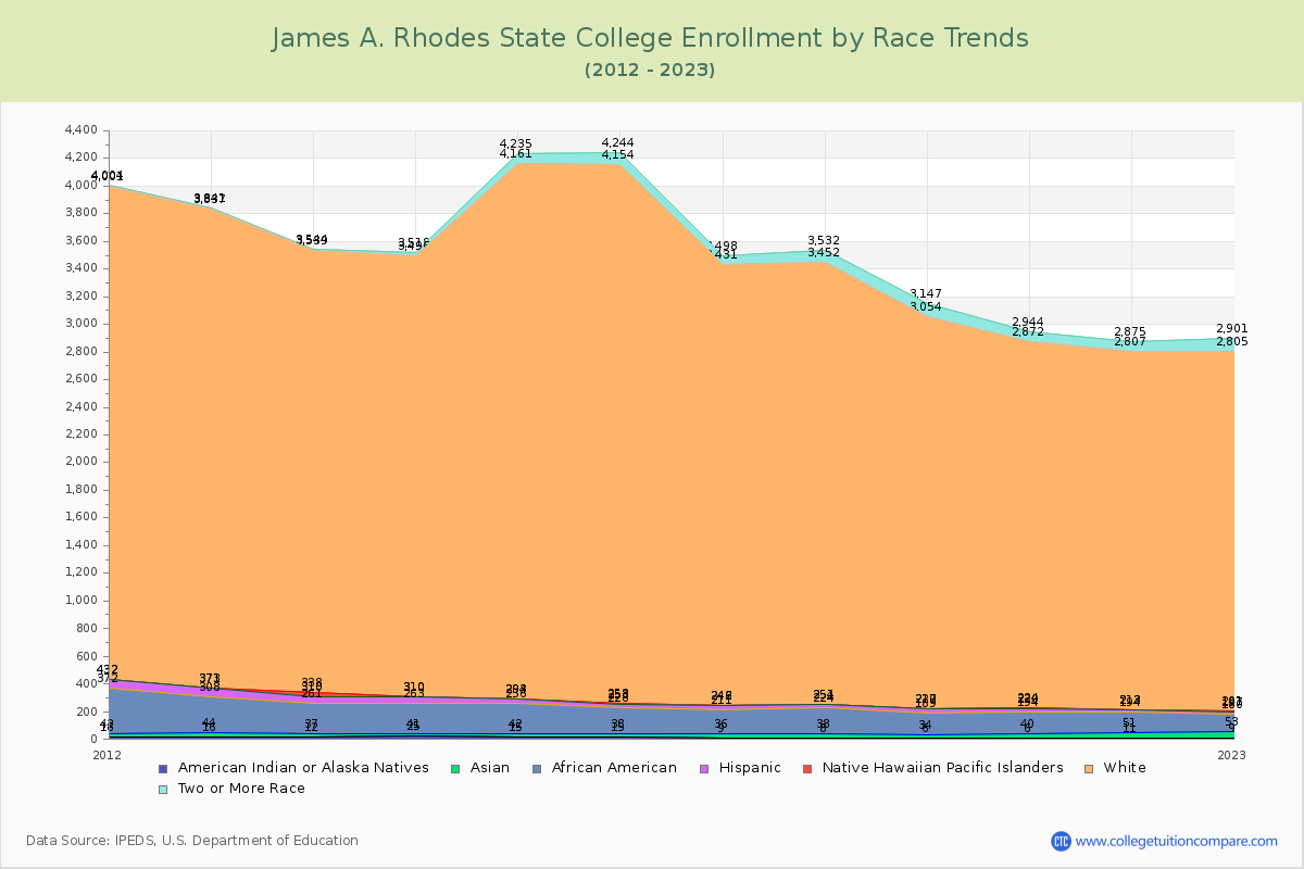 James A. Rhodes State College Enrollment by Race Trends Chart