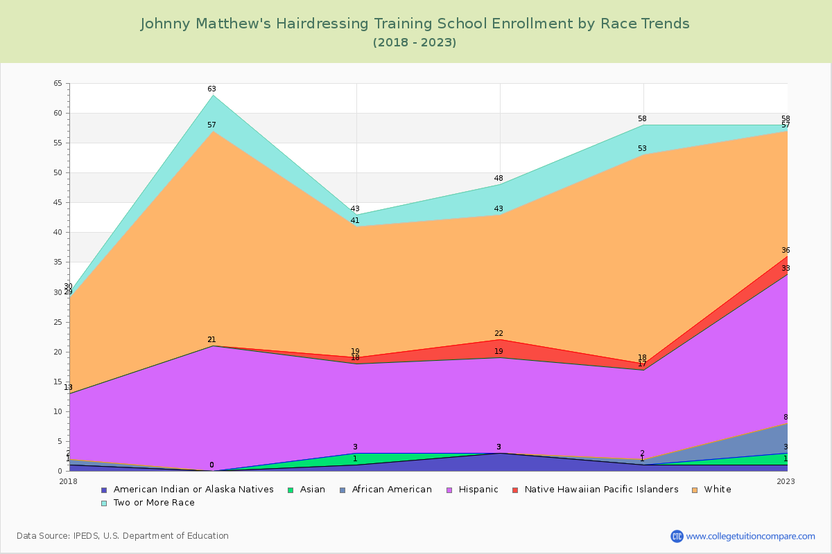 Johnny Matthew's Hairdressing Training School Enrollment by Race Trends Chart
