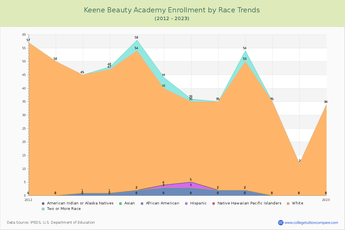 Keene Beauty Academy Enrollment by Race Trends Chart